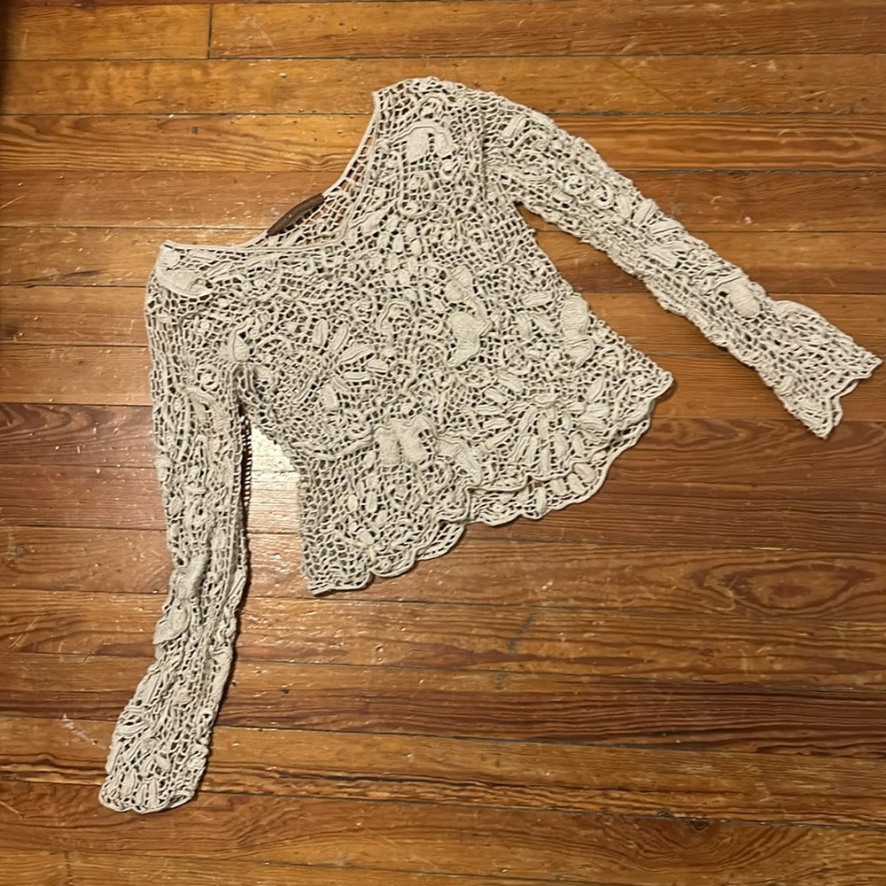 Peruvian Connection crochet knit sweater women’s size small s